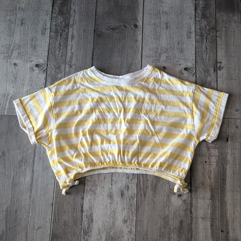 5️⃣ Zara, Striped Cropped Side Tie Top, Yellow and White, Sz 11 - 12